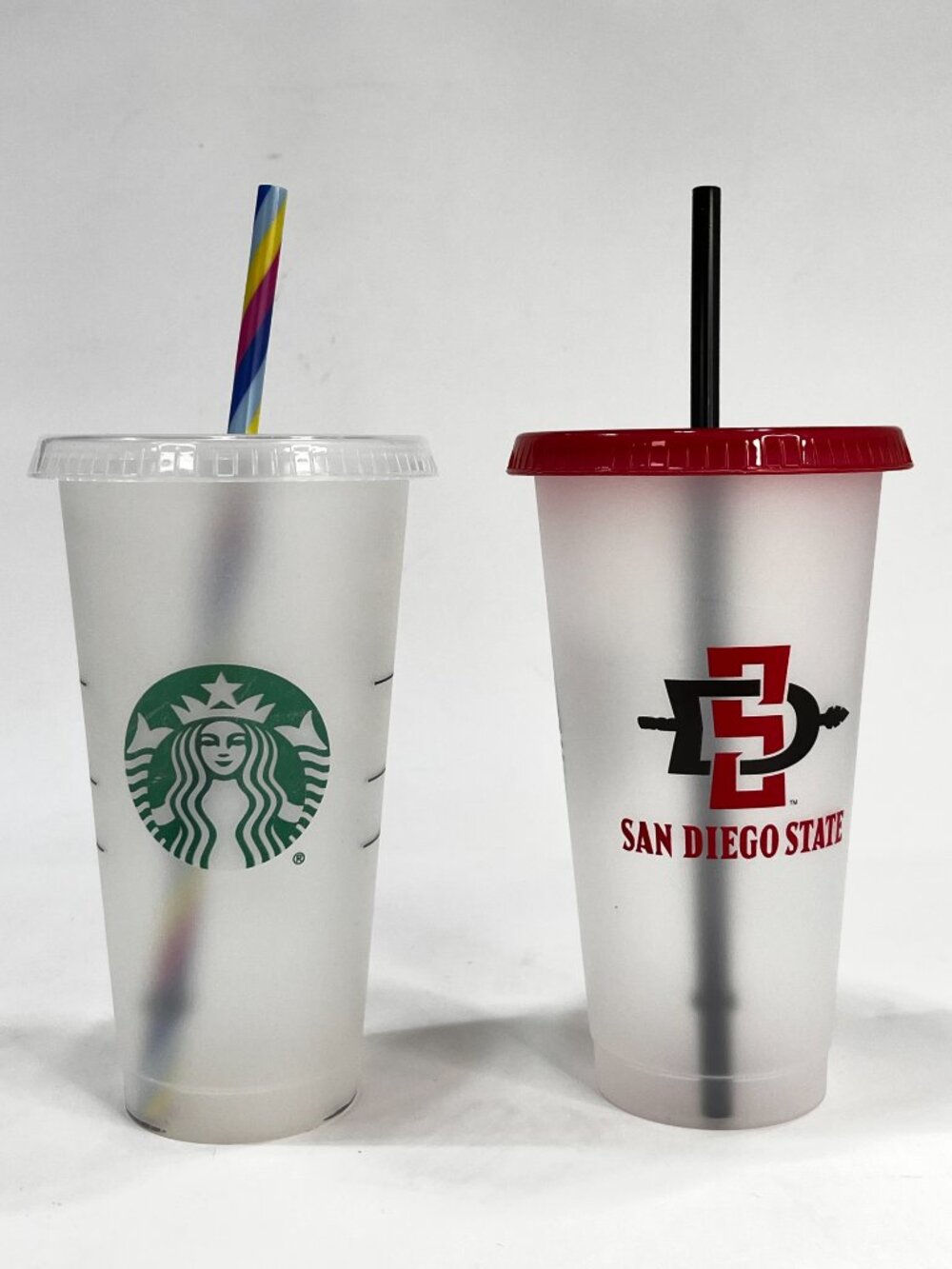 San Diego State [2] Starbucks Cold Cup w/ Straws 24oz Plastic Rainbow Straw